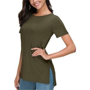 Herou Summer Women Casual Short Sleeve Tops T-Shirts Tees  Split XXL Army Green